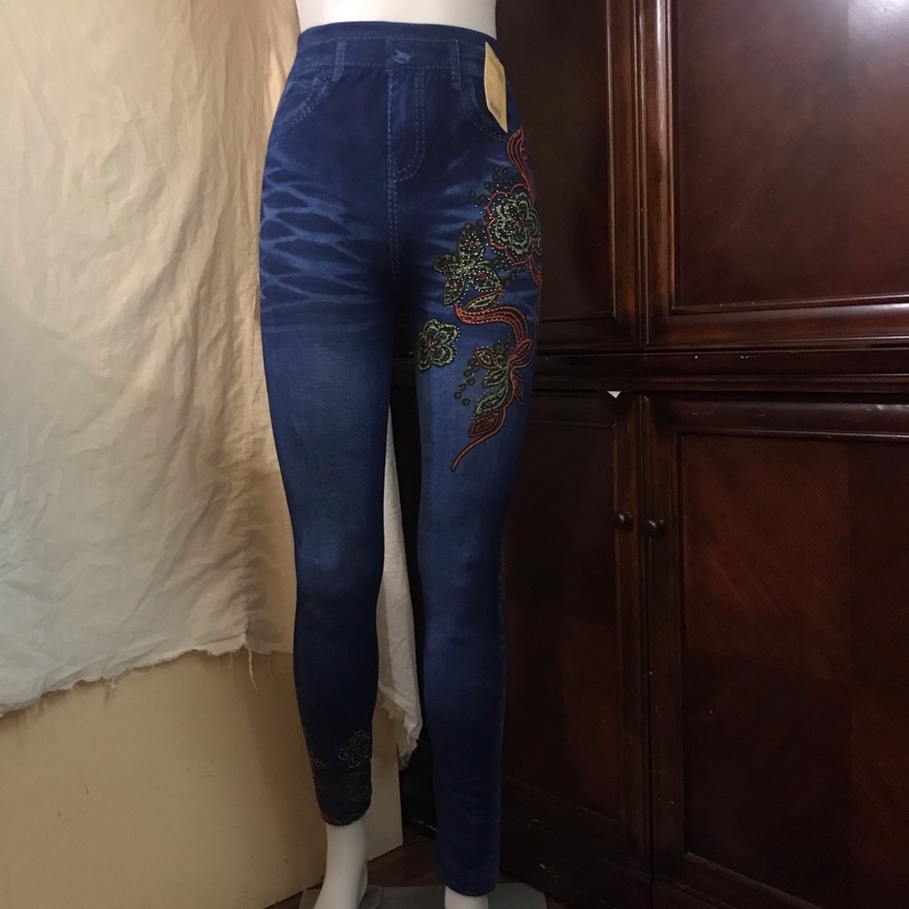 🆕 STLYE ONE Blue Denim Print Fake Jeans Leggings
